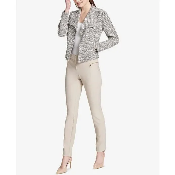 New! CALVIN KLEIN Textured Knit Flyaway Jacket Blazer Open-Front Zip-Pockets LRG